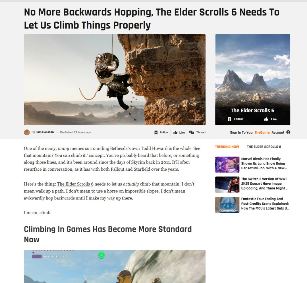 看见那座山了吗?外媒呼吁《上古卷轴6》加入真正的攀爬