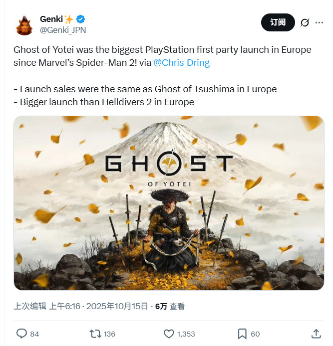  羊蹄山之魂欧洲销量媲美对马岛之鬼