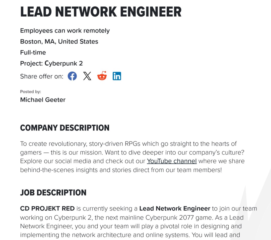 《赛博朋克2077》续作《赛博朋克2》将有在线多人模式