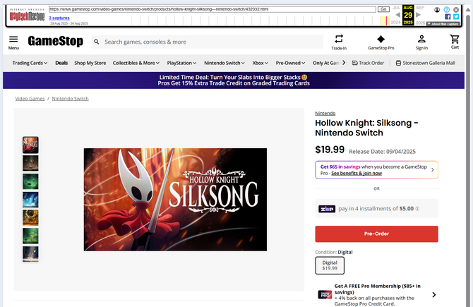 零售商上架预购《空洞骑士：丝之歌》 显示定价19.99美元