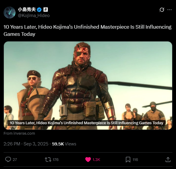  小岛秀夫坦言合金装备5幻痛未完成仍影响当今游戏界