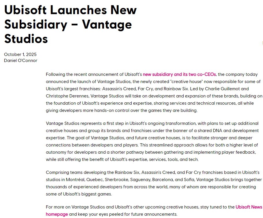 育碧与腾讯合作成立子公司 主导《刺客信条》《孤岛惊魂》《彩虹六号》开发