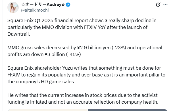  最终幻想14资料片失利致SE网游利润骤降45%