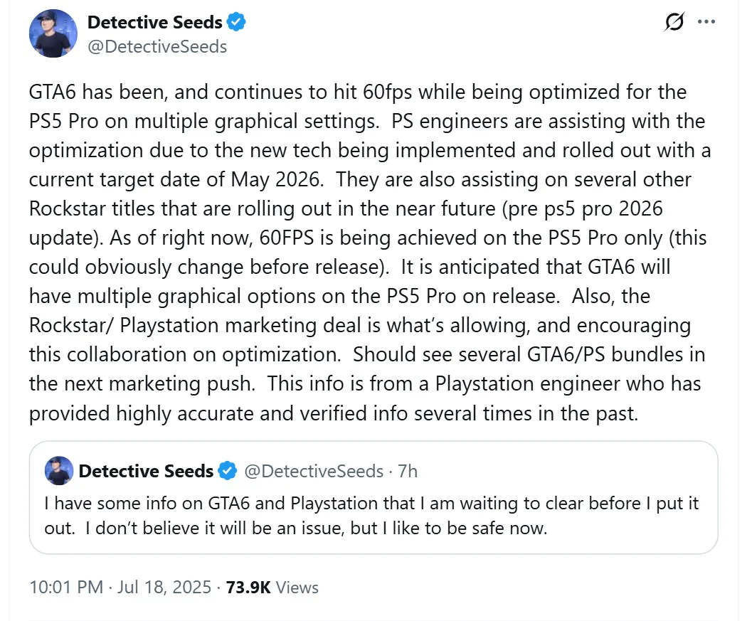 传《GTA6》只有在PS5 Pro上才能跑60帧 SIE工程师正帮助优化