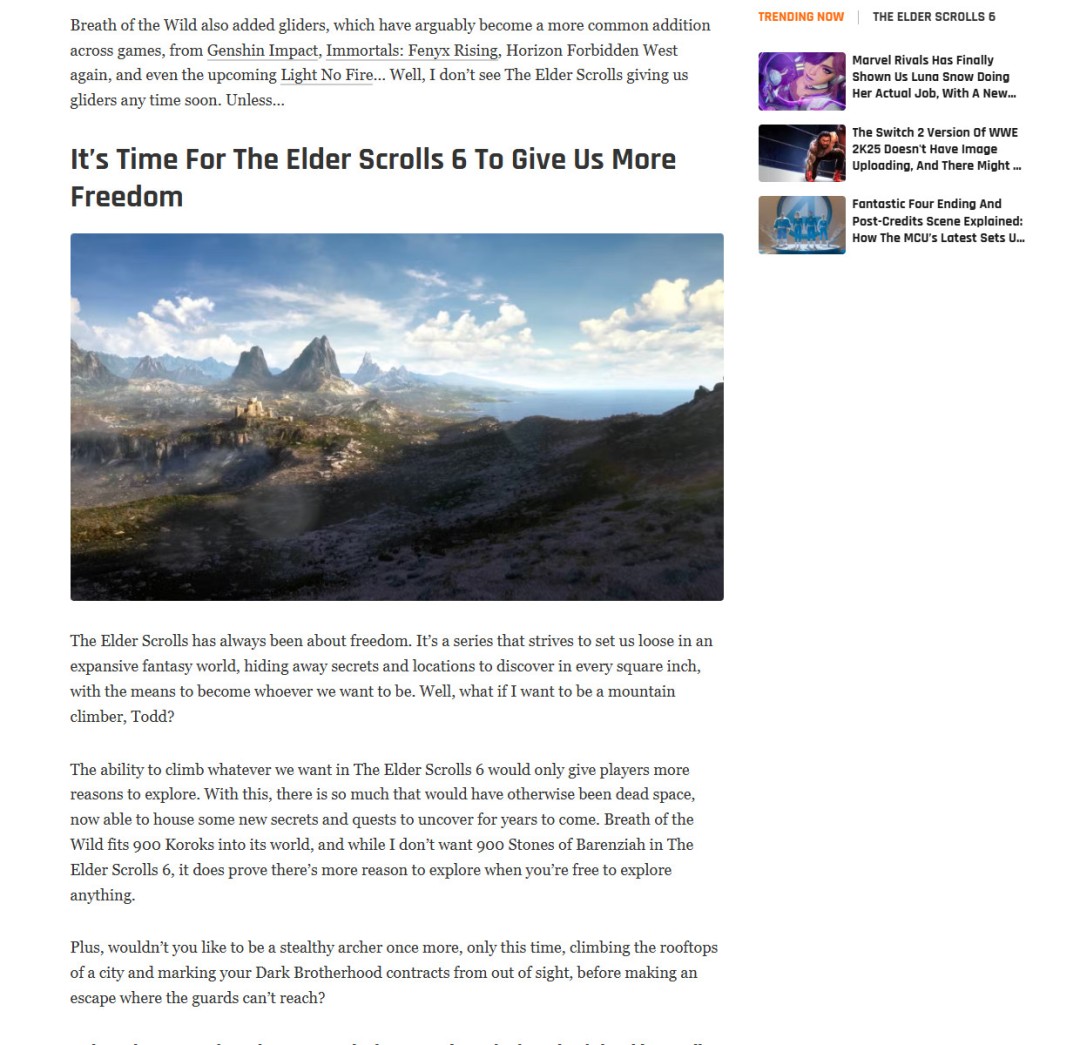 看见那座山了吗?外媒呼吁《上古卷轴6》加入真正的攀爬