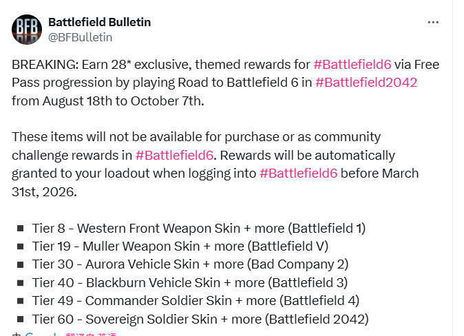 战地2042免费通行证奖励