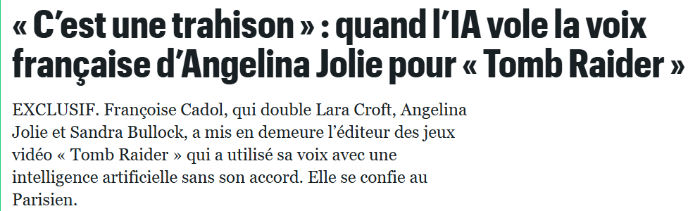 《古墓丽影》劳拉法语配音起诉发行商 使用AI侵权声音