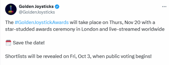  金摇杆奖11月20日揭晓黑神话悟空入围协办方推荐