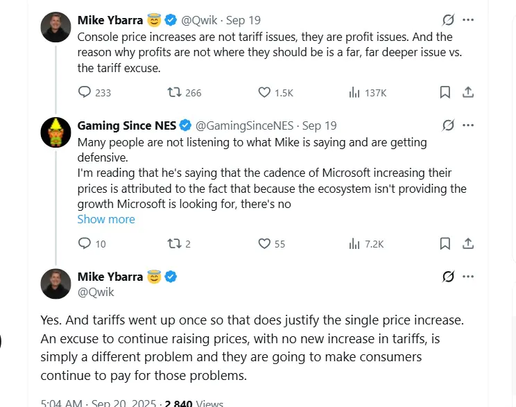 Xbox前高管批评一年内涨价两次 纯粹是为了利润、和关税无关