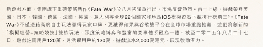  IGG新游FateWar上线23天流水破2000万港元