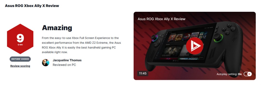  Xbox Ally X获IGN 9分 最佳掌上游戏PC推荐