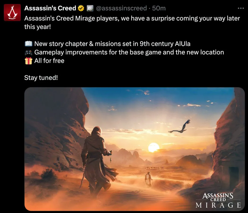 《刺客信条：幻景》新免费DLC公布 设定在沙特城市