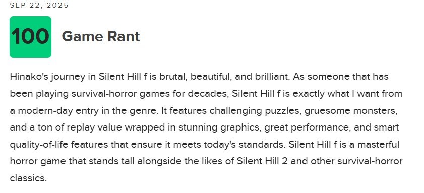 M站评分86! 《寂静岭f》媒体评分解禁